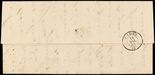 ✉ ESPAÑA. Ed. 48. 1858. MADRID a CÁDIZ. 4 cuartos rojo. Mat.