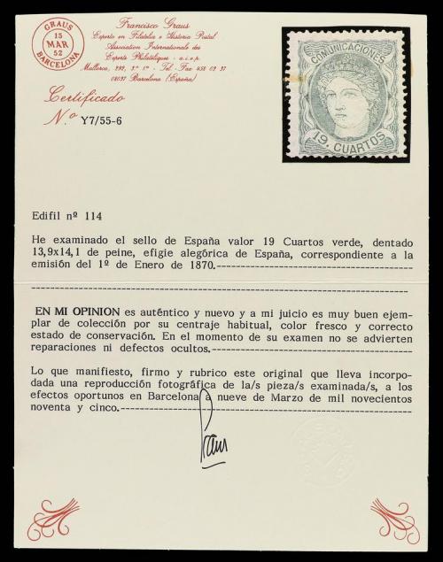 * ESPAÑA. Ed. 114. 19 cuartos verde. Centraje habitual de la