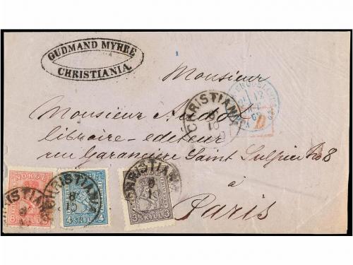 ✉ NORUEGA. 1869. CHRSITIANIA to PARIS. Wrapper (without side