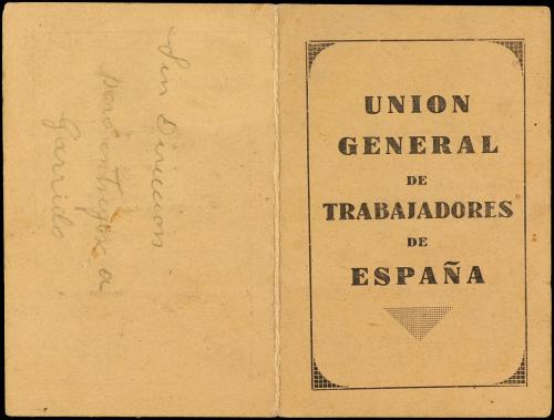 ✉ ESPAÑA GUERRA CIVIL. CARNET de la U.G.T. en Francia con vi