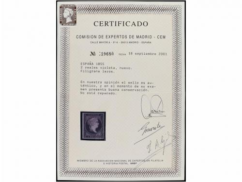 (*) ESPAÑA. Ed. 42. 2 reales lila. PIEZA DE LUJO. Cert. CEM.