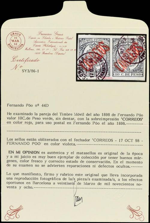 ° COLONIAS ESPAÑOLAS: FERNANDO POO. Ed. 44D (2). 10 cts. ver