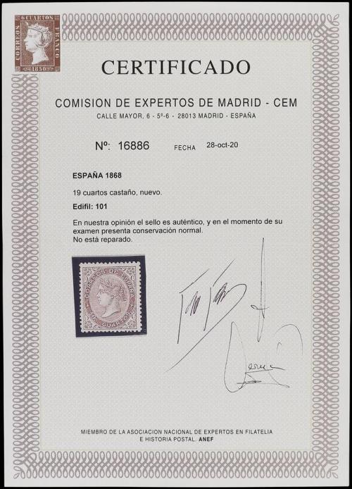 (*) ESPAÑA. Ed. 101. 19 cuartos castaño, buen centraje. Muy 