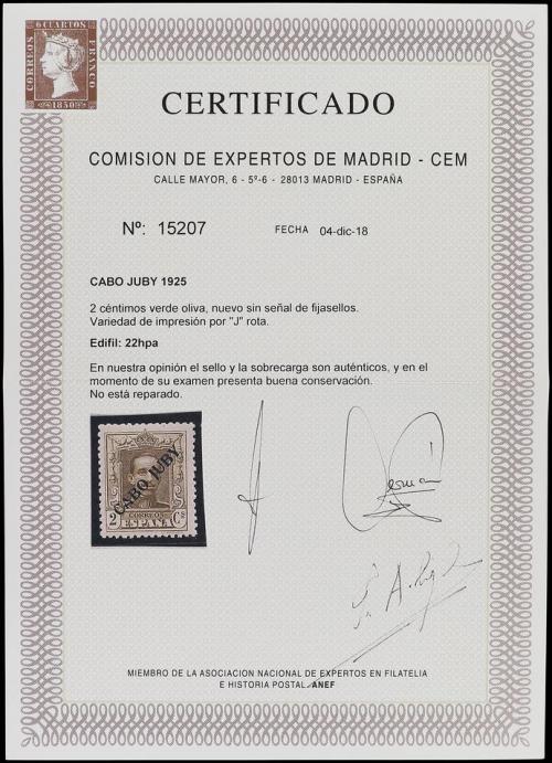 ** COLONIAS ESPAÑOLAS: CABO JUBY. Ed. 22hpa. 2 cts. oliva. V