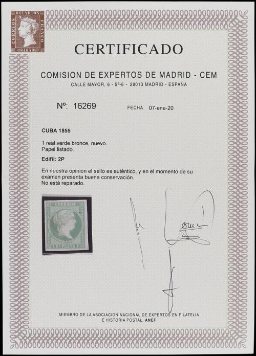 * CUBA. Ed. 2. ENSAYO DE COLOR. 1 real verde amarillo sobre 