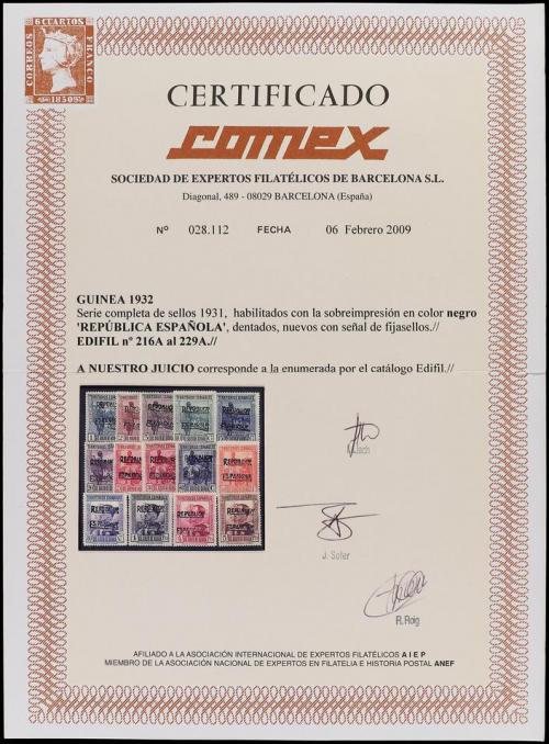 * COLONIAS ESPAÑOLAS: GUINEA. Ed. 216A/29A. SERIE completa, 