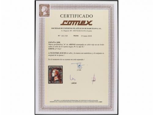 ° ESPAÑA. Ed. 1A. 6 cuartos negro, tipo II posición 8. Mat. 