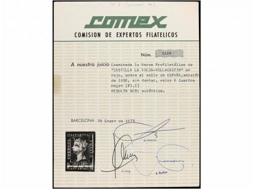 ° ESPAÑA. Ed. 1. 6 cuartos negro, tipo posición 12, mat. pre