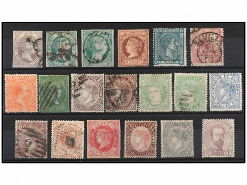 LOTES y COLECCIONES. ESPAÑA. Ficha con sellos clásicos de 18