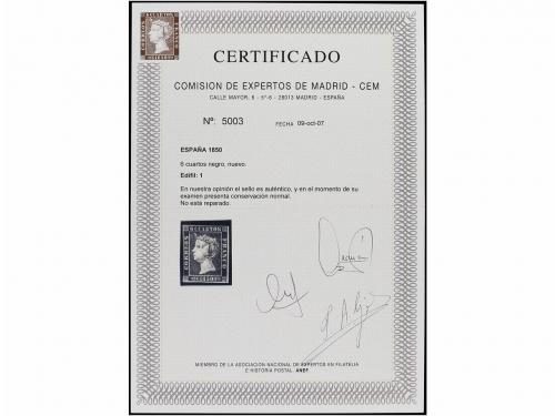 * ESPAÑA. Ed. 1. 6 cuartos negro, pl. I. Muy bonito ejemplar