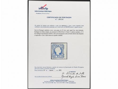 (*) PORTUGAL. Mu. 11. 1856-58. 25 reis azul, líneas simples.