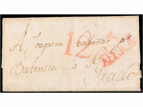 ✉ MARRUECOS. 1827. CEUTA a GRADO (Asturias). Marca C/AFRICA 