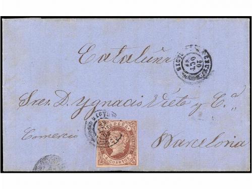 ✉ MARRUECOS. 1862. CEUTA a BARCELONA. 4 cuartos castaño, mat