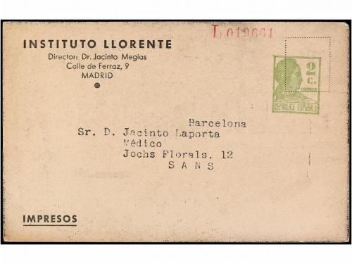 ✉ ESPAÑA ENTEROS POSTALES. Tarjeta Postal de 2 cts. oliva de