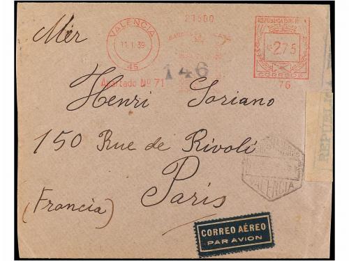 ✉ ESPAÑA GUERRA CIVIL. 1939 (11 Enero). VALENCIA a PARÍS. Fr