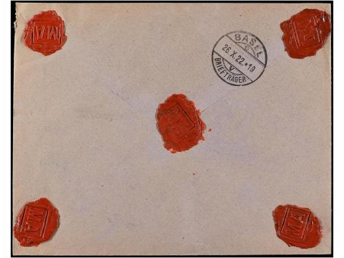 ✉ ESPAÑA. 1922. VALENCIA a BALE (Suiza). 5 cts. verde, 10 ct