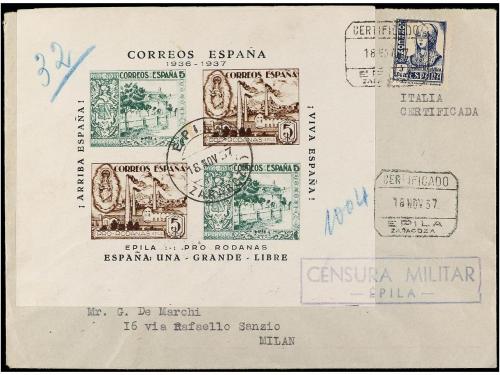 ✉ ESPAÑA GUERRA CIVIL. 1937. ÉPILA a MILÁN. 1 pta. azul y HB