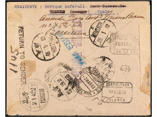 ✉ ESPAÑA. Ed. 816 (2), 841 (2), 860. 1939. BLANES a TSINGTAO
