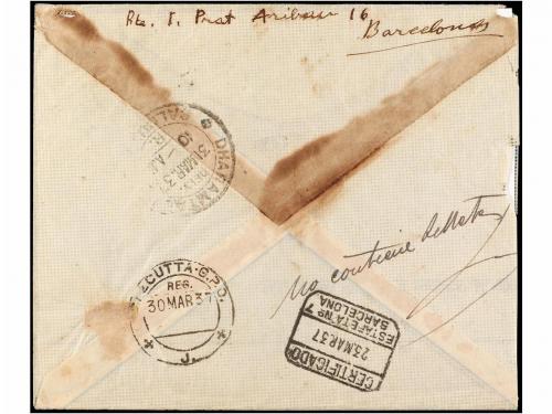 ✉ ESPAÑA. Ed. 673 (3), 738. 1937. BARCELONA a CALCUTTA (Indi
