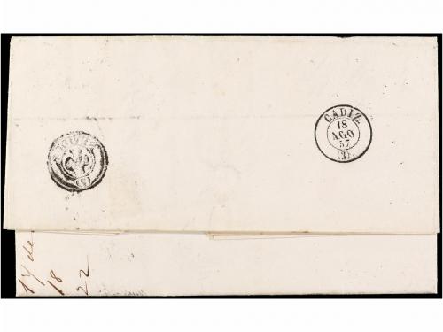 ✉ ESPAÑA. Ed. 48. 1857. SEVILLA a CÁDIZ. 4 cuartos rojo, man