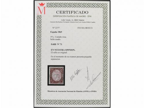 ° ESPAÑA. Ed. 71. 19 cuartos castaño y rosa, mat. LEBRIJA/SE