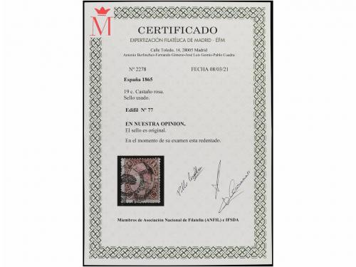 ° ESPAÑA. Ed. 77. 19 cuartos castaño y rosa, mat. R.C. 6 de 