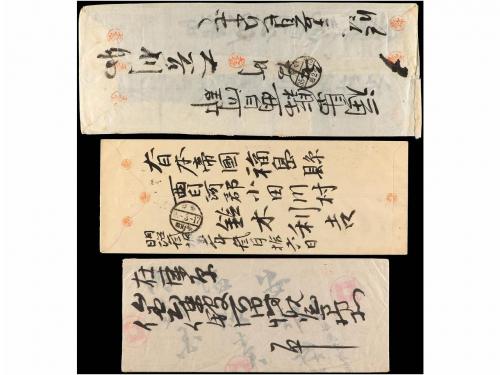 ✉ CHINA. (1920-30). Tres cartas con diversos franqueos. 
