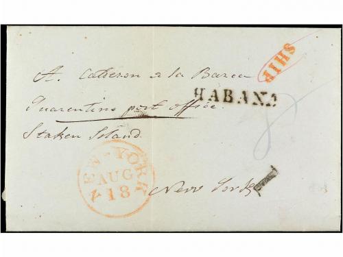 ✉ CUBA. 1842. HABANA a NEW YORK. Carta completa dirigida a "