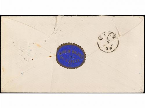 ✉ RUMANIA. Yv. 22, 23, 25. 1870. BUCAREST a PARÍS. 10 b. azu