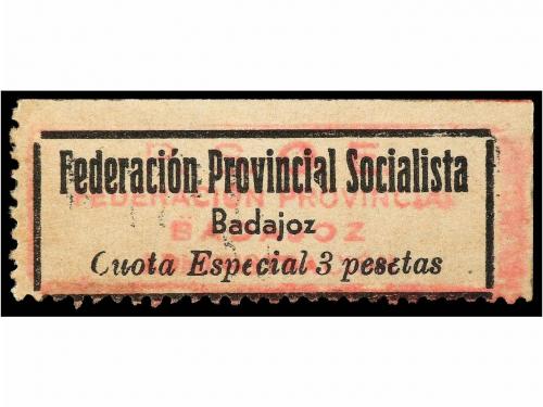 ESPAÑA GUERRA CIVIL. BADAJOZ. 3 pts. negro Federación Provin