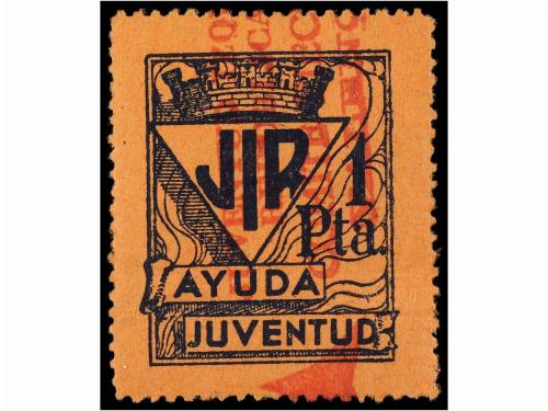 * ESPAÑA GUERRA CIVIL. J.I.R. 1 pta. azul s. naranja. Ayuda 