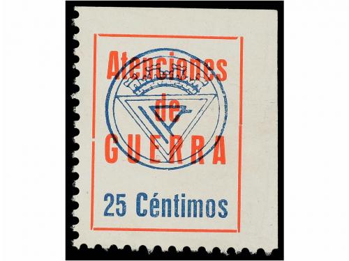 * ESPAÑA GUERRA CIVIL. I.R. 25 cts. azul y rojo Atenciones d