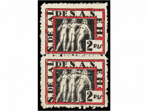 ESPAÑA GUERRA CIVIL. C.N.T. 2 pts. negro y rojo, pareja vert