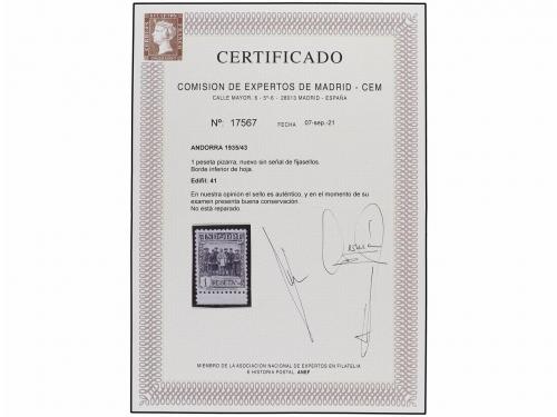 ** ANDORRA. Ed. 41. 1 pta. pizarra sin numeración al dorso. 