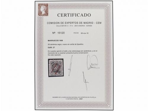 ** MARRUECOS. Ed. 27. 20 cts. negro. Magnífico ejemplar, RAR