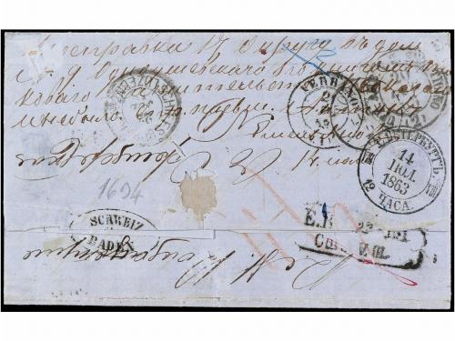 ✉ ITALIA. Sa. 4 + S14. 1863. PALERMO a ST. PETERSBURGO. 80 c