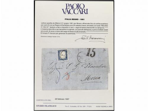 ✉ ITALIA ANTIGUOS ESTADOS: CERDEÑA. 1861. MILANO a MOSCÚ. 20