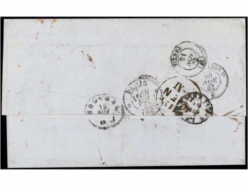 ✉ ITALIA. 1863. LIVORNO a VIENNE (Francia). Envuelta franque