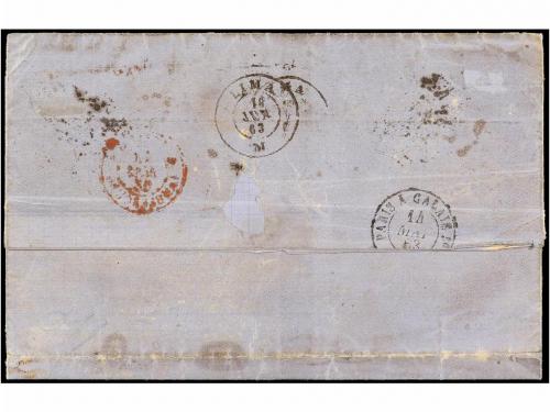 ✉ ITALIA. Sa. 3, 4, 12 y S13. 1863. GÉNOVA a CALLAO (Perú). 