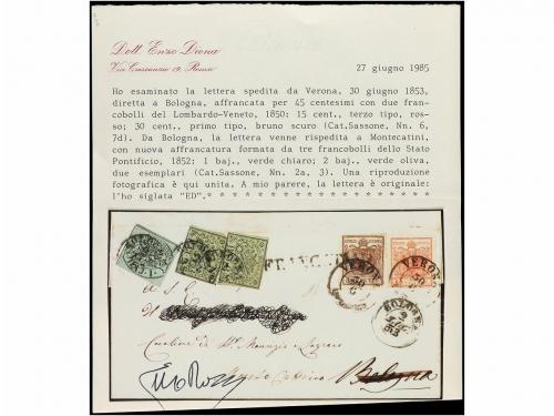 ✉ ITALIA ANTIGUOS ESTADOS: LOMBARDO-VENECIA. Sa. 6, 7d. 1853