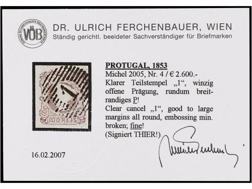 ✉ PORTUGAL. Mu. 1, 3 y 4. 5 reis casataño, 50 reis verde y 1