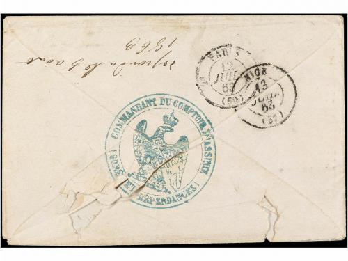 ✉ COSTA DE ORO. 1863. ASSINE a FRANCIA. Sobre circulado con 