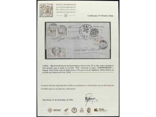 ✉ ESPAÑA. Ed. 85 (4). 1866. PTO. DE SANTA MARIA a NEW YORK. 