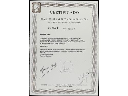 ✉ ESPAÑA. Ed. 85 (4). 1866. PTO. DE SANTA MARIA a NEW YORK. 