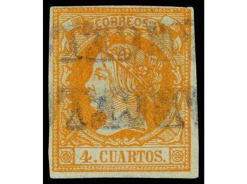 ° ESPAÑA. Ed. 52. 4 cuartos amarillo. Mat. lineal BARCELONA 