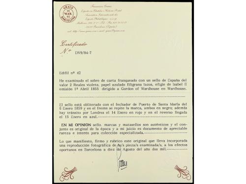 ✉ ESPAÑA. Ed. 42. 1859. PUERTO SANTA MARÍA a ABERDEEN (Escoc