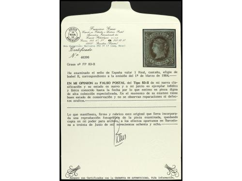* ESPAÑA. Ed. 67F. FALSOS POSTALES. 1 real castaño sobre azu