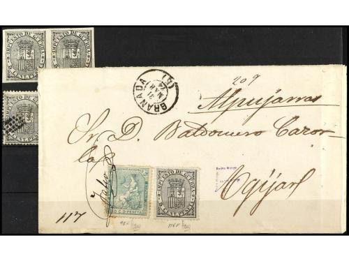 */° ✉ ESPAÑA. Ed. 141F. 1874. FALSOS POSTALES. GRANADA a UGÍ