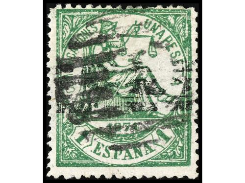 */° ESPAÑA. Ed. 150F. FALSOS POSTALES. 1 peseta verde. FALSO