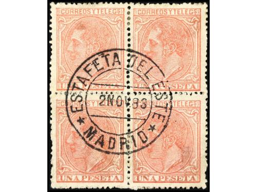 ° ESPAÑA. Ed. 207F. FALSOS POSTALES. 1 peseta rosa, bloque d